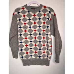 1980s Alexander Shetland Wool Argyle Checker Lattice Old Money Prep Sweater M